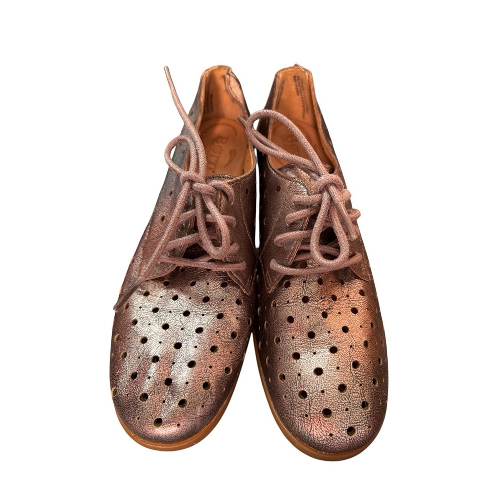 Born Rose Gold Metallic Perforated Oxford Shoes Sz 6 Comfort Low Heel Leather